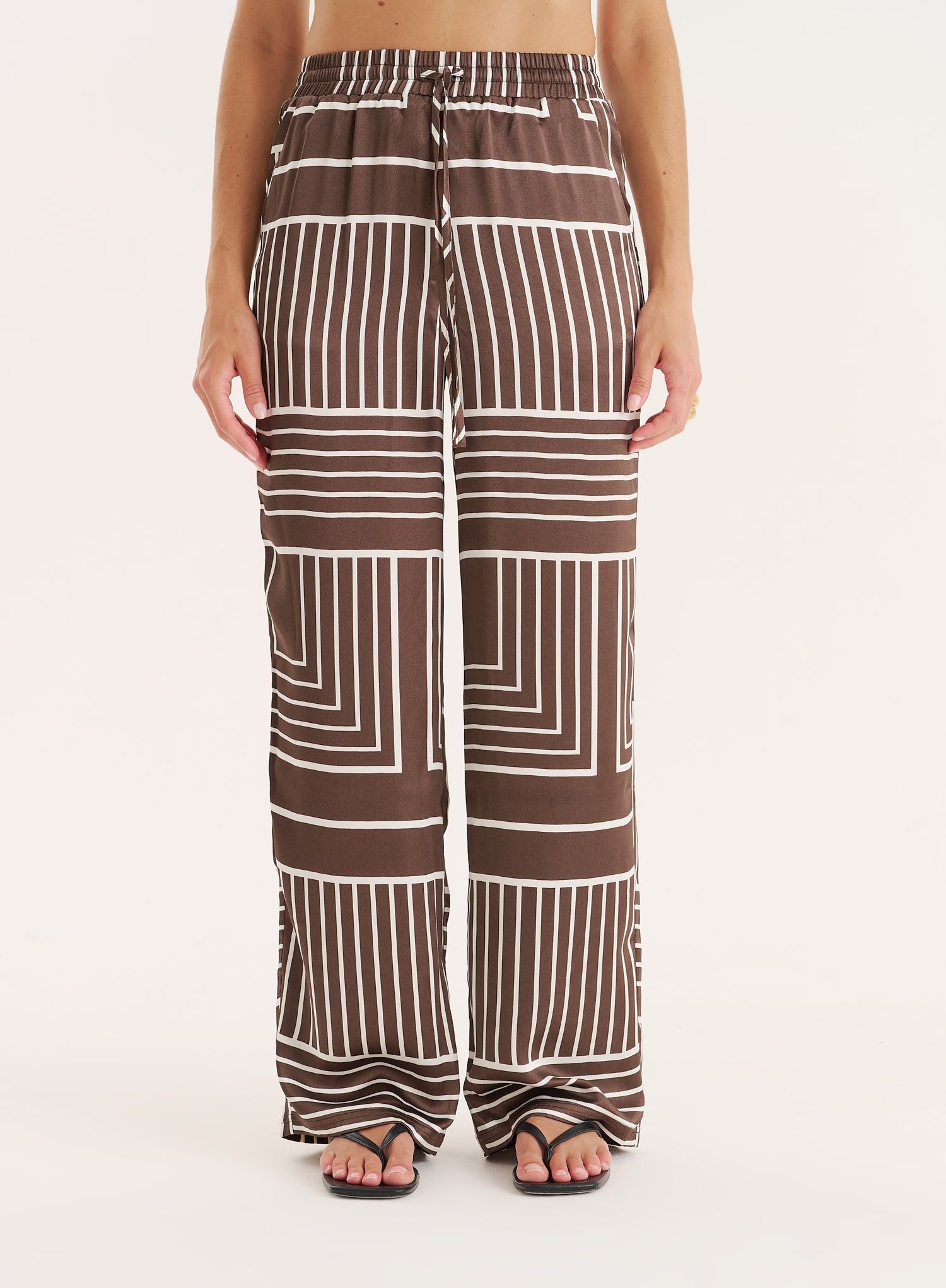Chocolate Abstract Print Satin Trouser